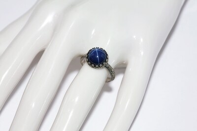 10mm Lab Created Blue Star Sapphire 925 Antique Sterling Silver Ring by Salish Sea Inspirations - image2